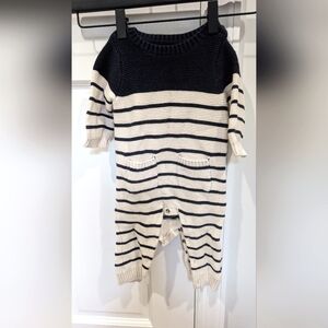 Gap sweater onesie/ one-piece, navy and ivory stripes 3-6 months